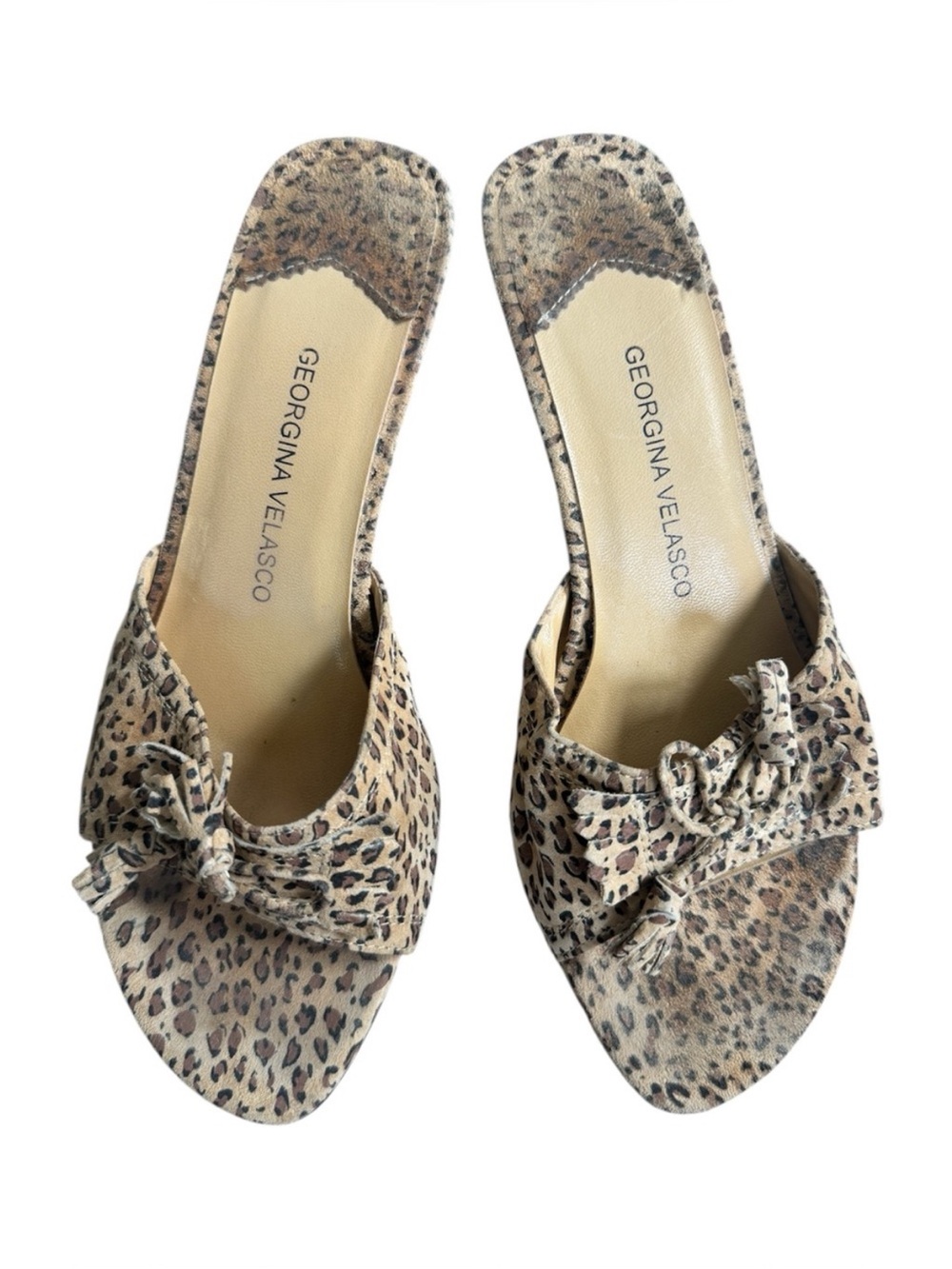 Georgina Velasco vintage Y2k 90's tan cream Leopard Print
Slide Sandals 2" heel